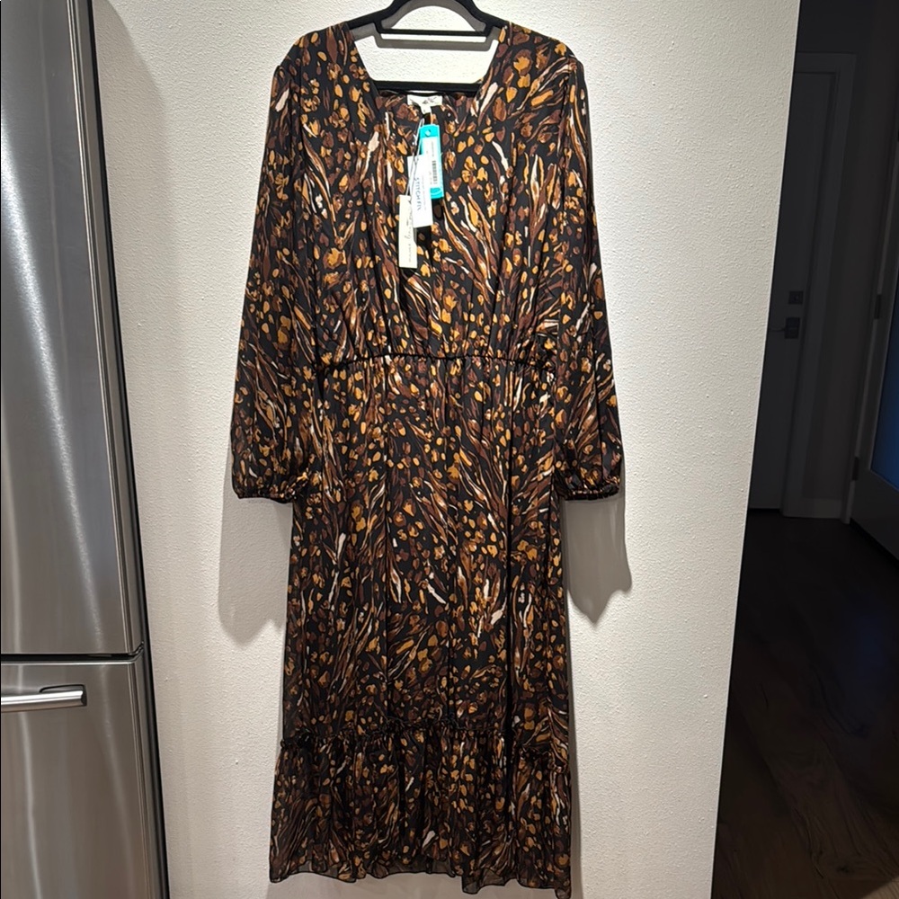 NWT Brown Printed Long Sleeve Maxi Dress